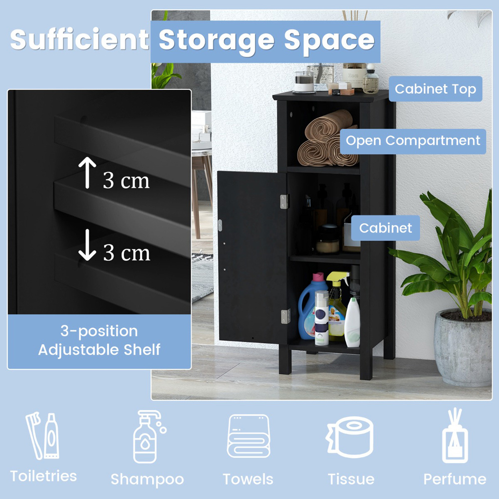 Costway Single Door Single Shelf Black Narrow Freestanding Cabinet Image 7