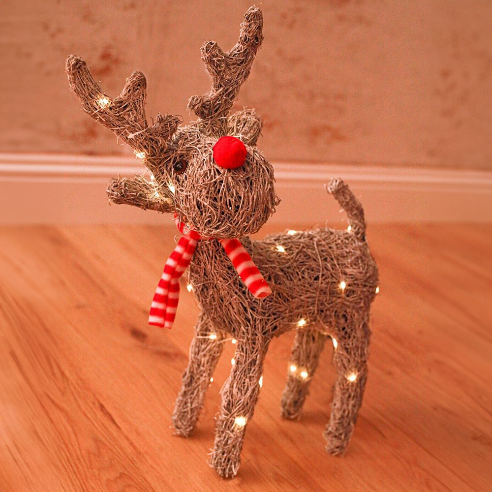 Marco Paul Rattan Warm White LED Sparkly Blitzen Reindeer Decoration Ornament Image 1