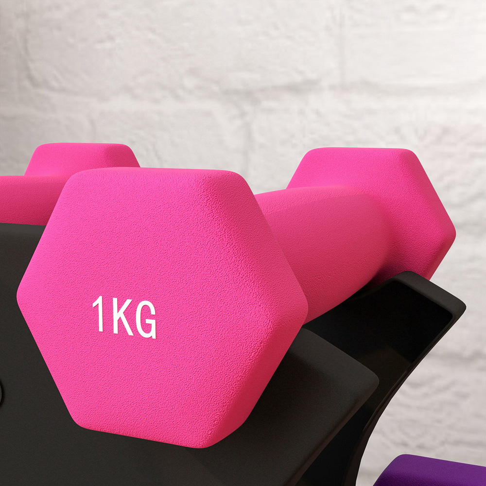 SPORTNOW Multicolour Dumbbell Set with Storage Rack 3 Pack Image 3
