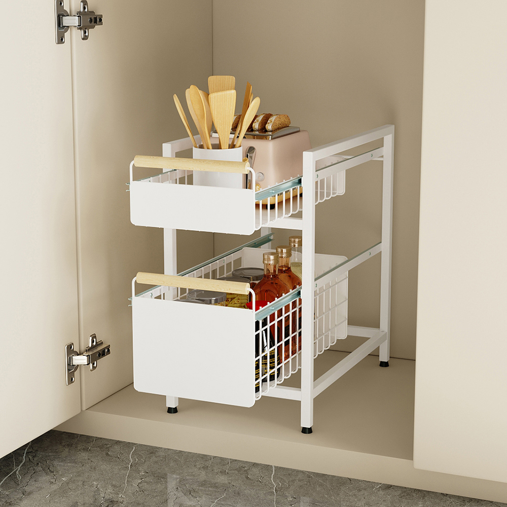 Living and Home 2 Shelf White Pull-Out Cabinet Organiser 24.5cm Image 7