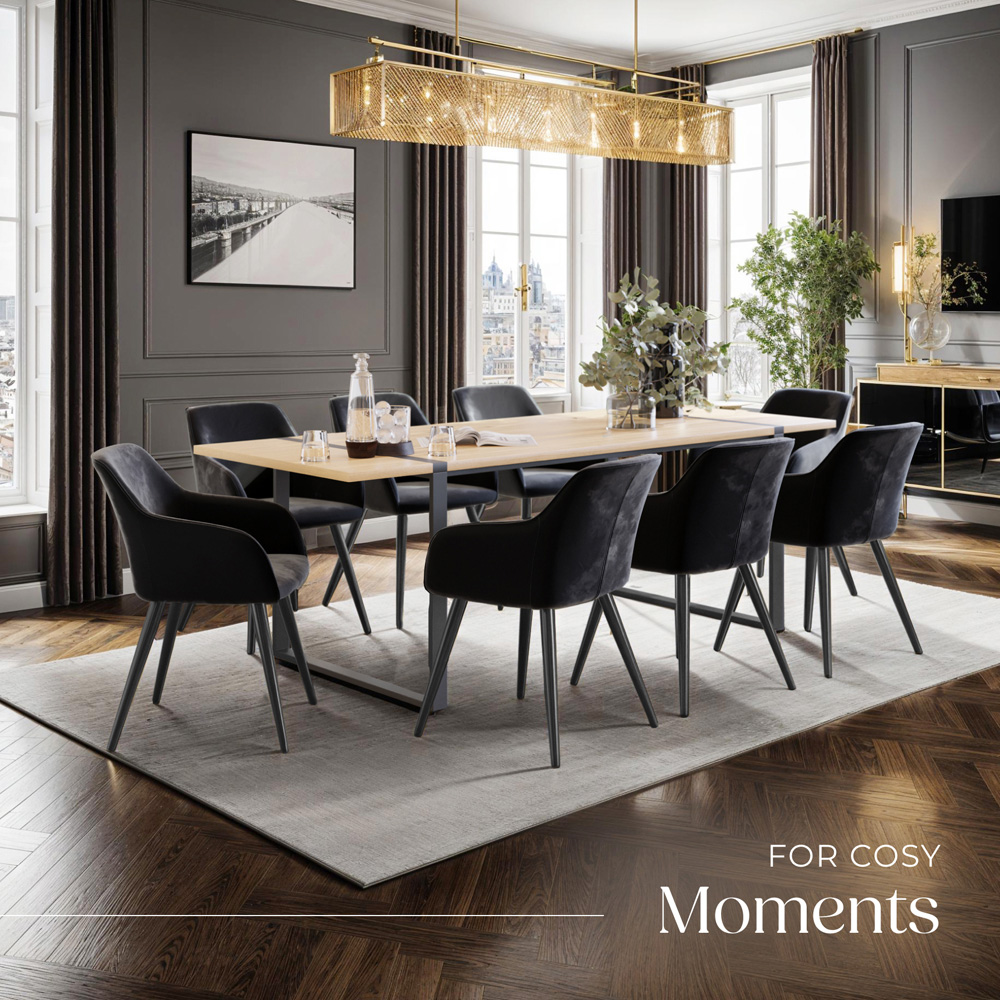 tectake Marilyn Set of 8 Black Velvet Look Padded Dining Chairs Image 6