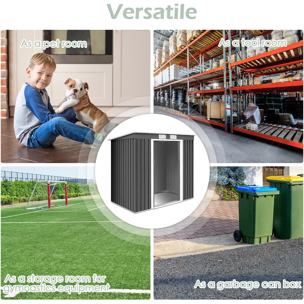 Costway Dark Grey Metal Garden Storage Shed with Sloping Roof Image 4