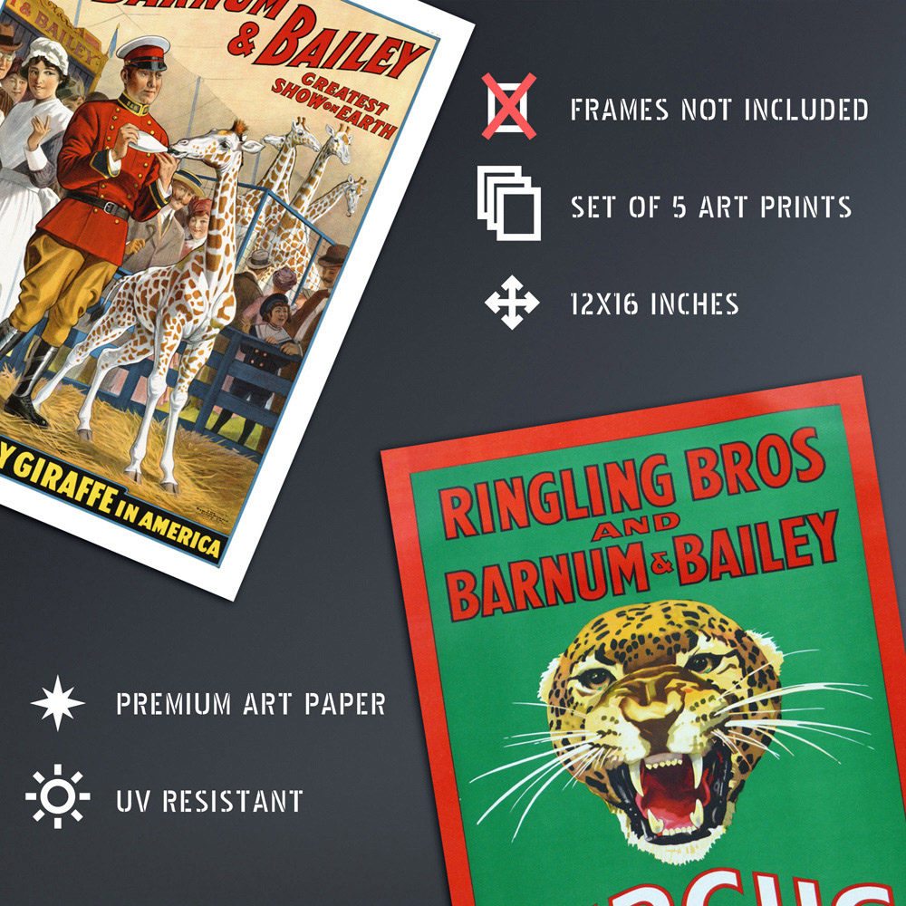 Artery8 Vintage Barnum and Bailey Greatest Show On Earth Circus Wall Art Print 30 x 41cm 5 Pack Image 4