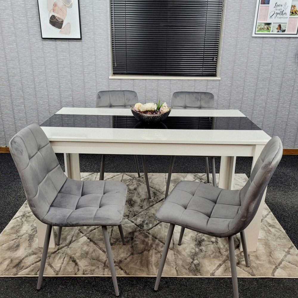 Portland Velvet and Wood 4 Seater Dining Set Grey White and Black Image 4