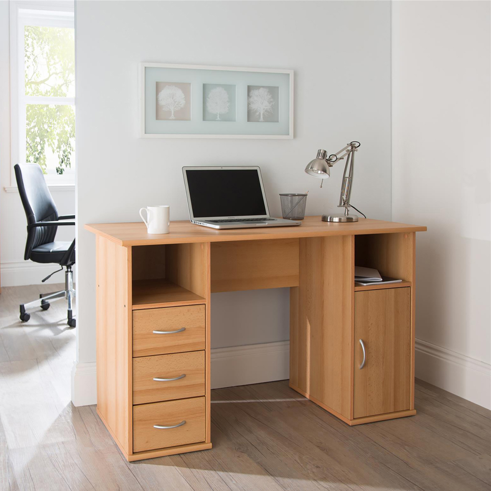 Alphason Maryland Single Door 3 Drawer Office Desk Beech Image 4