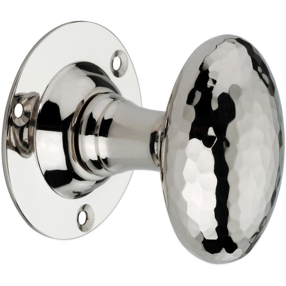 Spira Brass Polished Nickel Hammered Oval Mortice Door Knob 2 Pack Image 3
