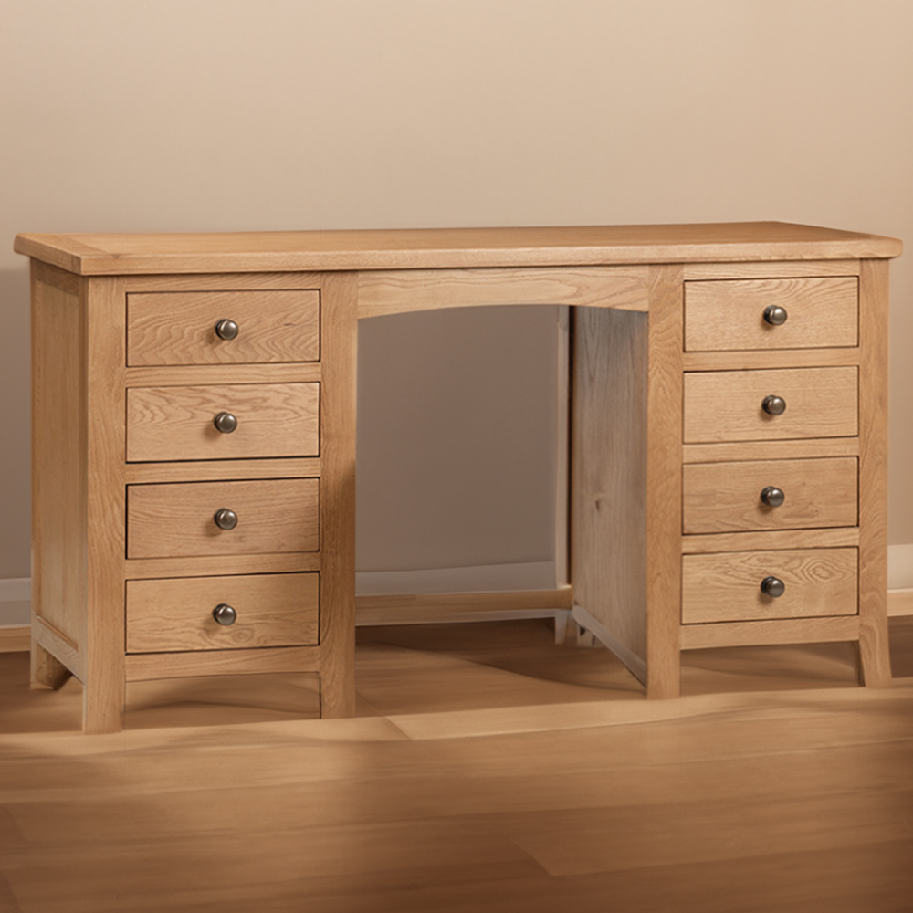 Julian Bowen Marlborough 8 Drawer Twin Pedestal Oak Dressing Table Image 1