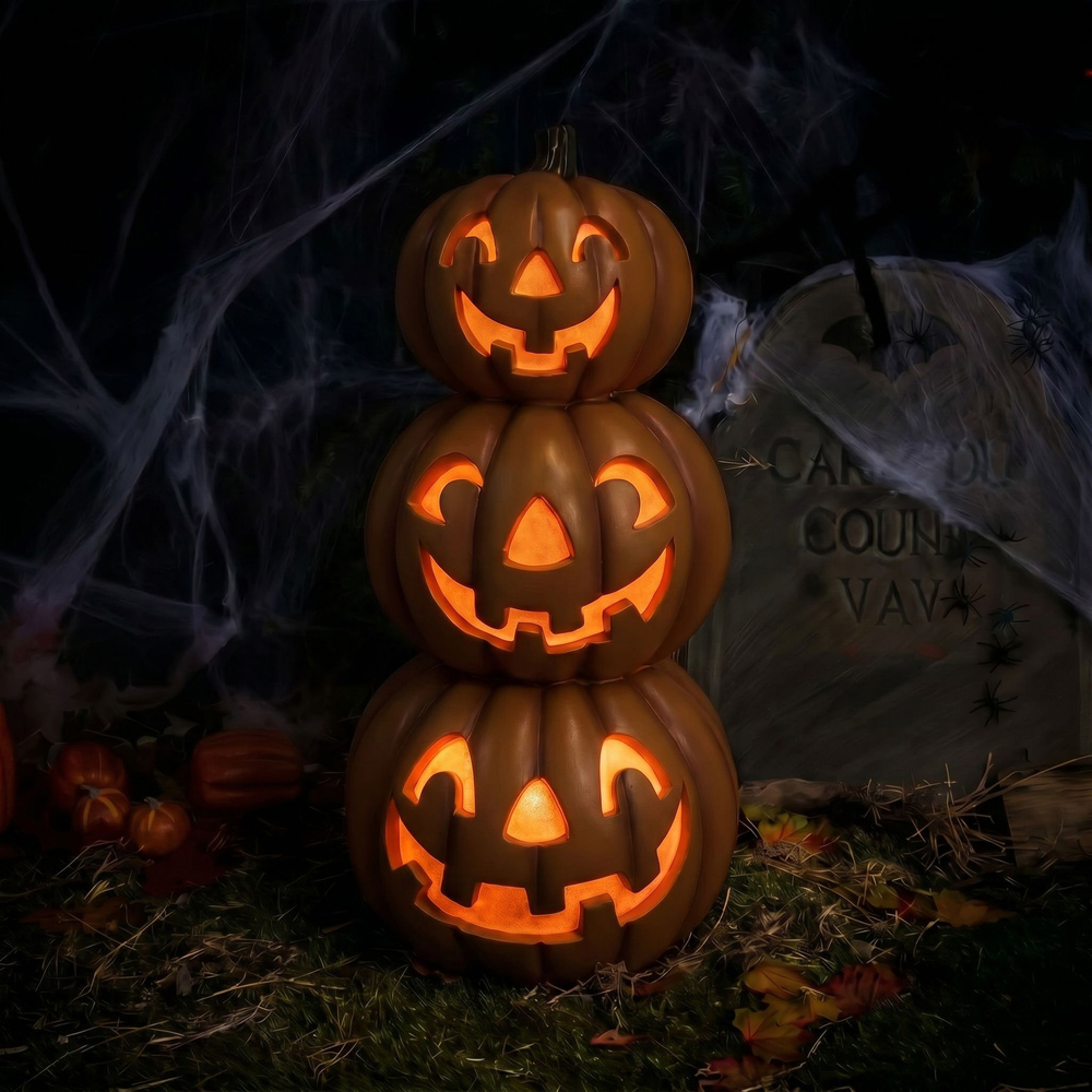 wilko Multicolour LED Halloween Stacked Smiling Pumpkins Ornament 2.6ft Image 2