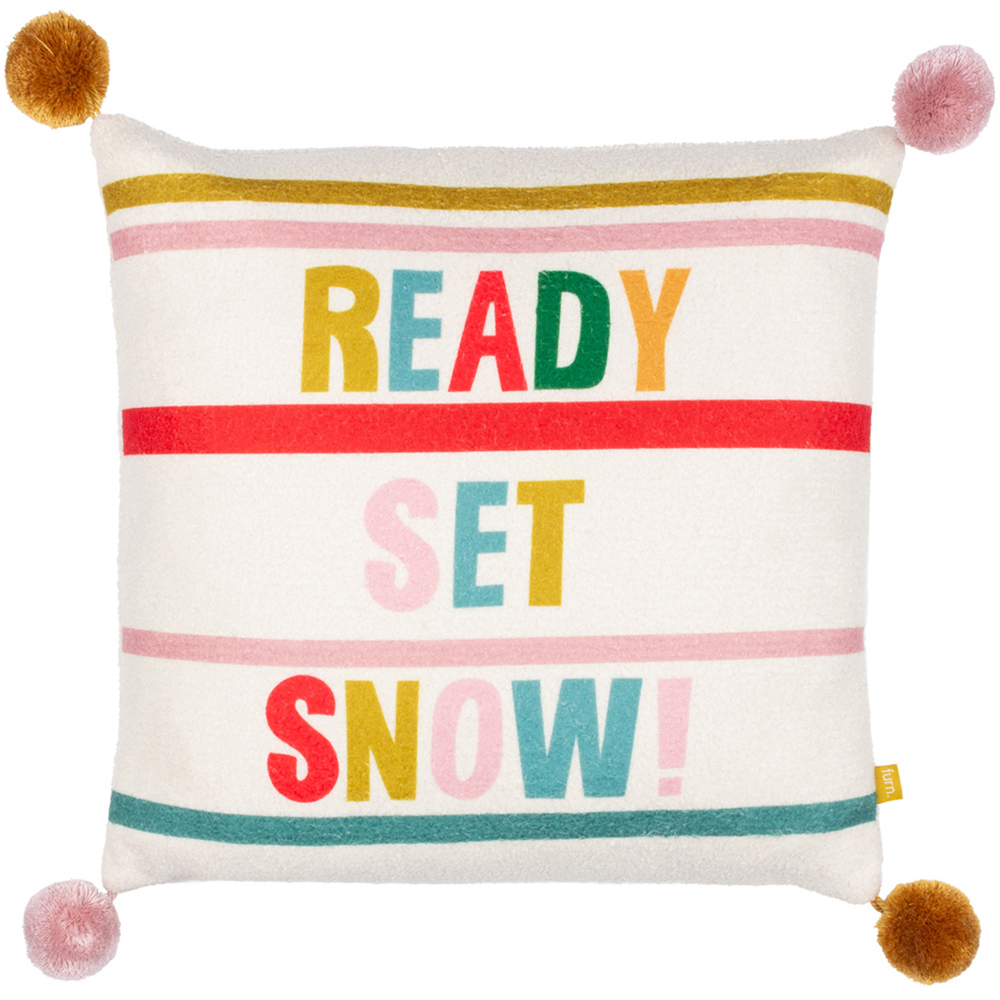 furn. Multicolour Ready Set Snow Pom Pom Boucle Cushion Image 1
