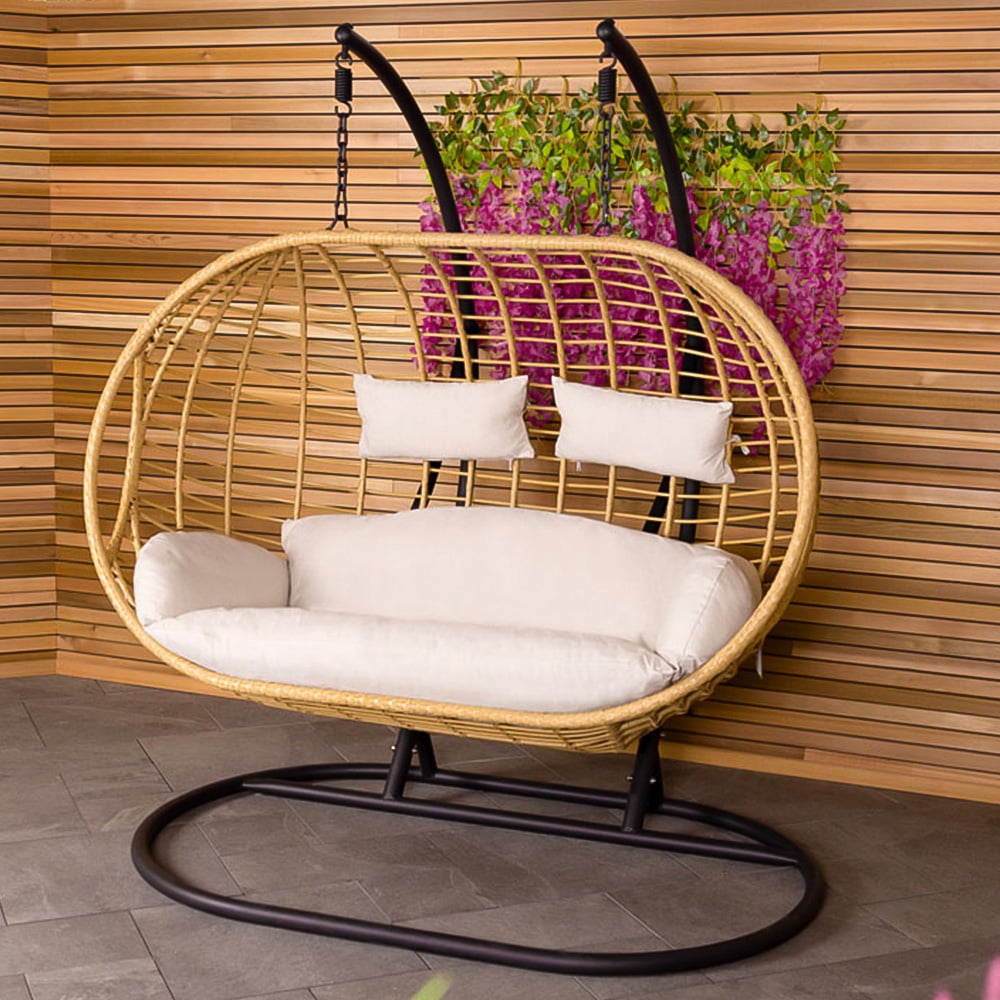 Charles Bentley Natural Double Swing Egg Chair with Cushions Image 1