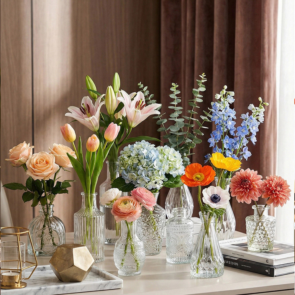 Living and Home 10 Piece Clear Small Glass Bud Vase Set Image 3