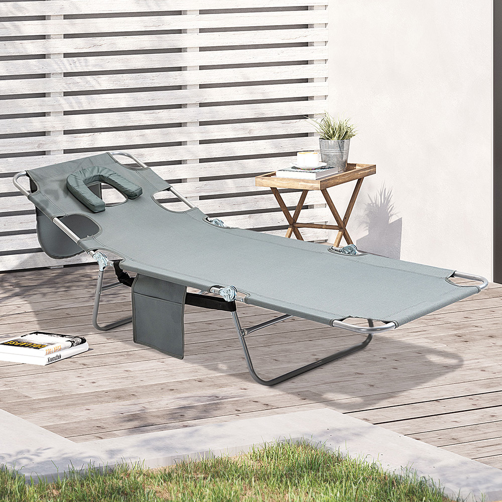 Outsunny Grey 5 Position Sun Lounger Image 1