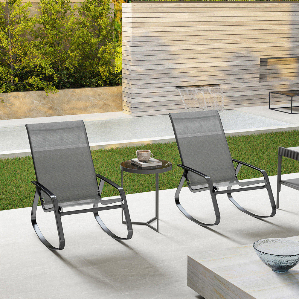 Outsunny Set of 2 Grey High Back Garden Rocking Chair Image 3