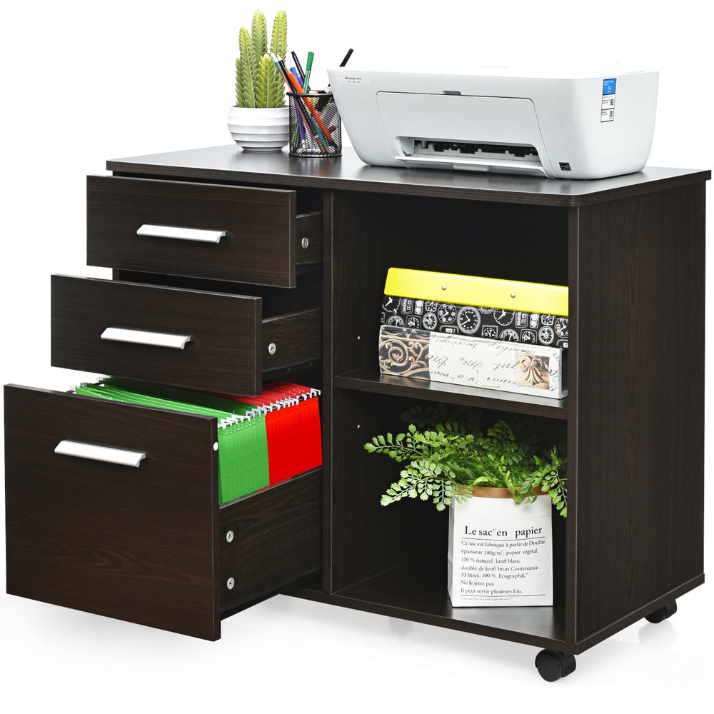 Costway 3 Drawer 2 Shelf Coffee Filing Cabinet Image 4