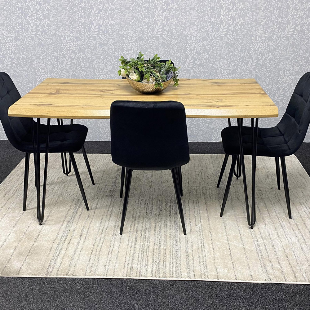 Kosy Koala 4 Seater Wood and Velvet Dining Set Black Image 3