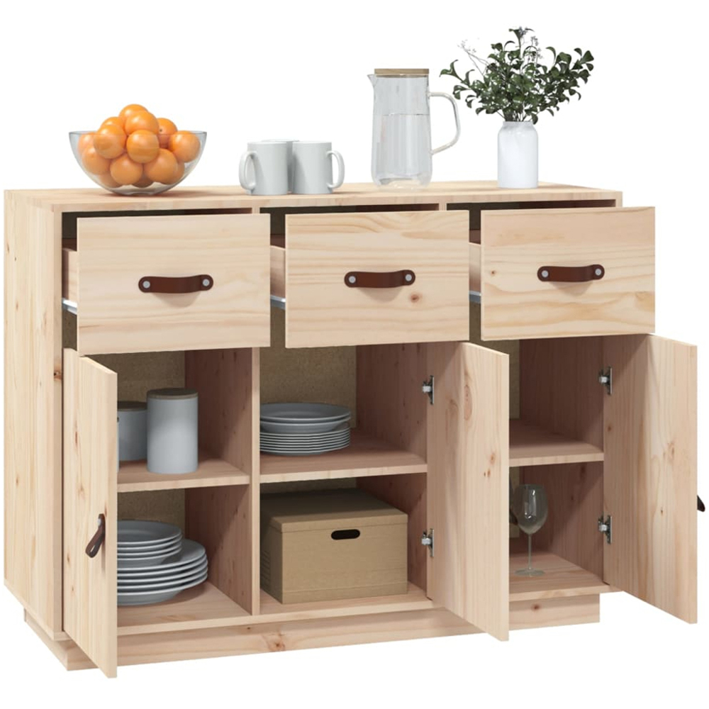 vidaXL 3 Door 3 Drawer Natural Solid Pine Wood Sideboard Image 4