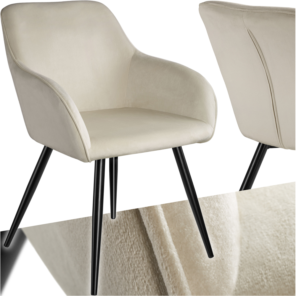 tectake Marilyn Cream and Black Velvet Look Padded Dining Chair Image 2
