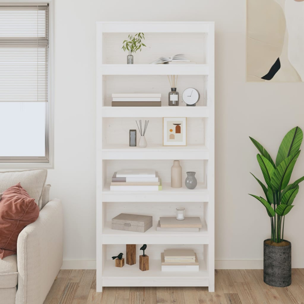 vidaXL 6 Shelf White Solid Pine Wood Bookcase Image 1
