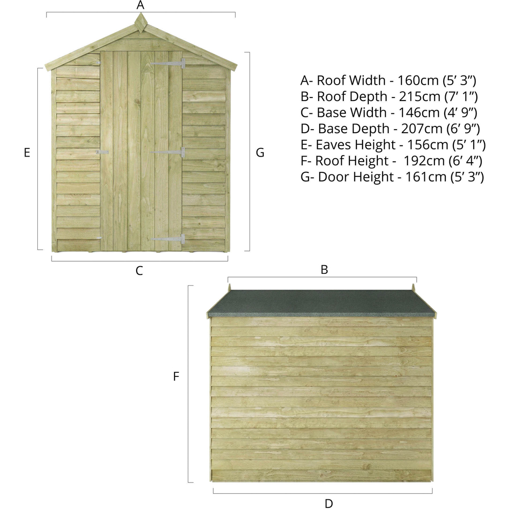 Mercia 7 x 5ft Overlap Apex Wooden Shed Image 9