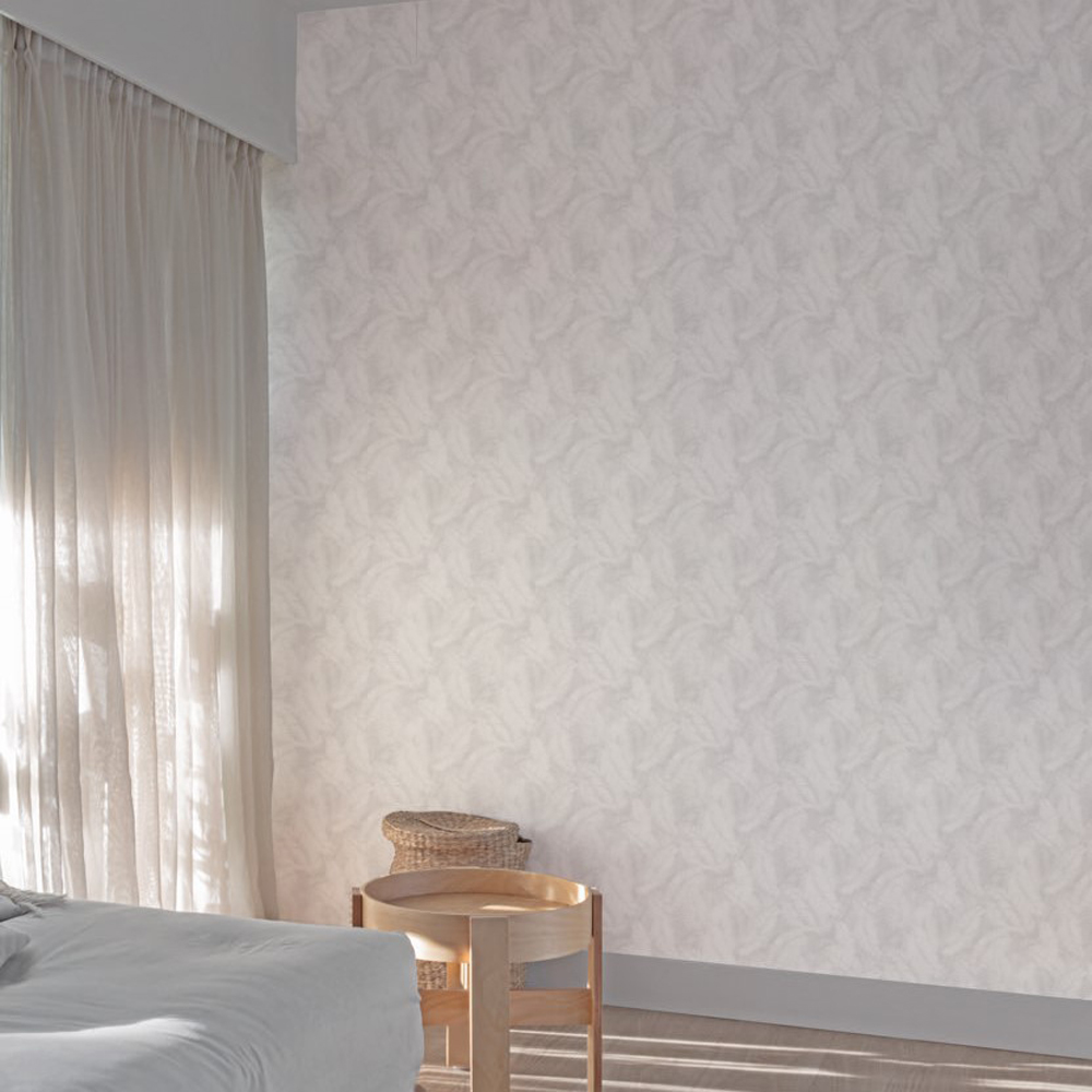 Grandeco Happy Leaf White Wallpaper Image 2