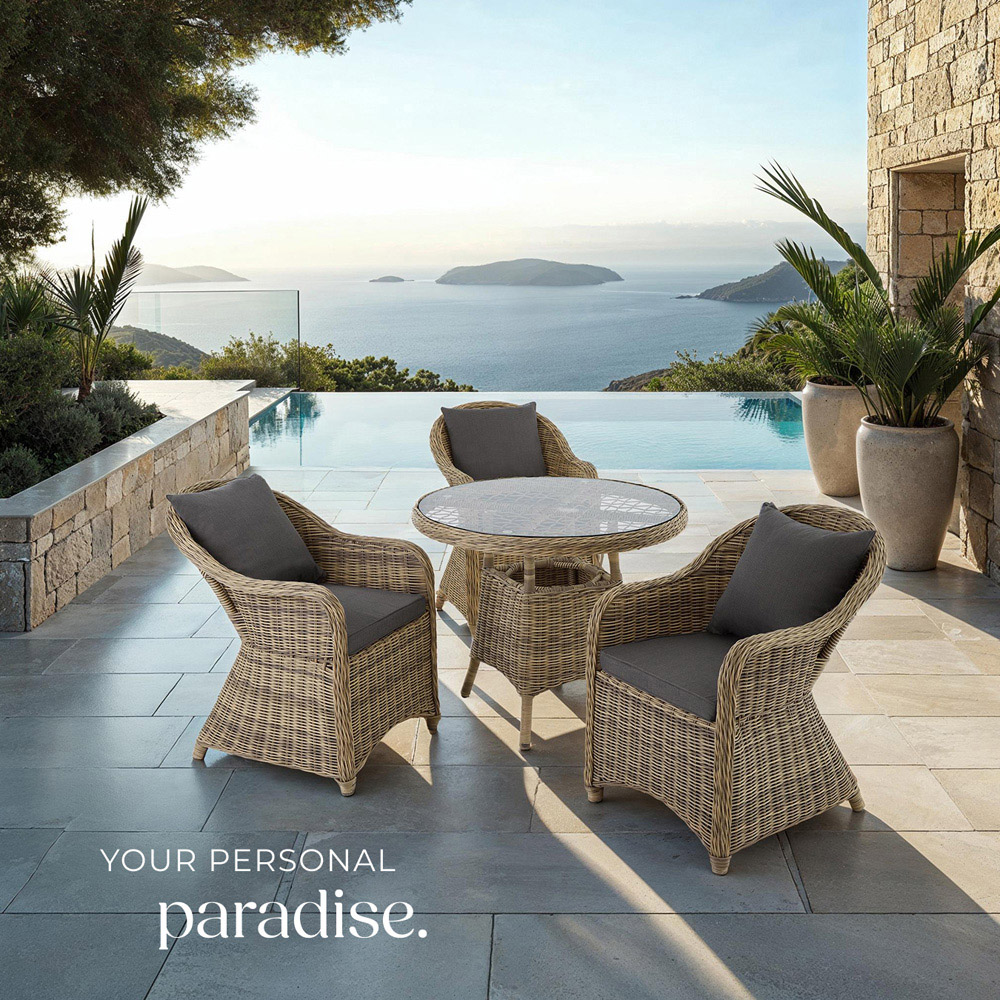 tectake Zurich 3 Seater Poly Rattan Garden Bar Dining Table Nature Image 8