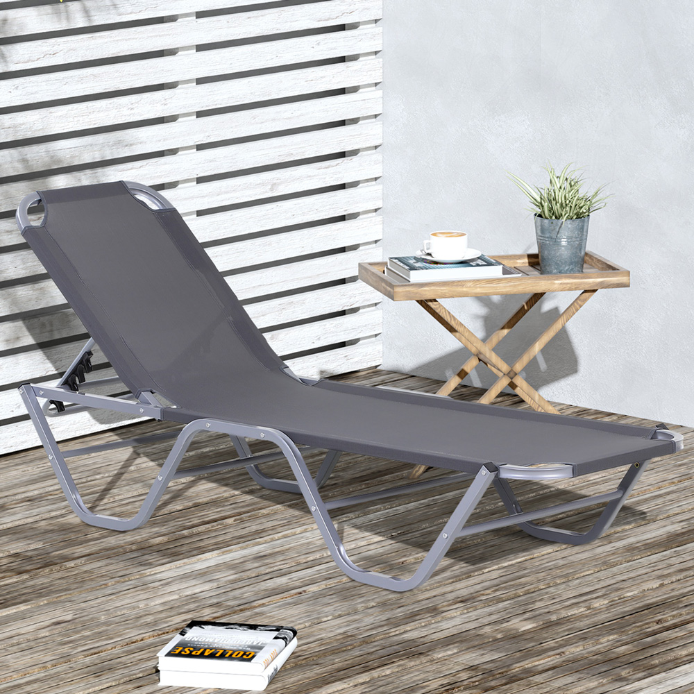 Outsunny Silver 5 Level Adjustable Sun Lounger Image 1