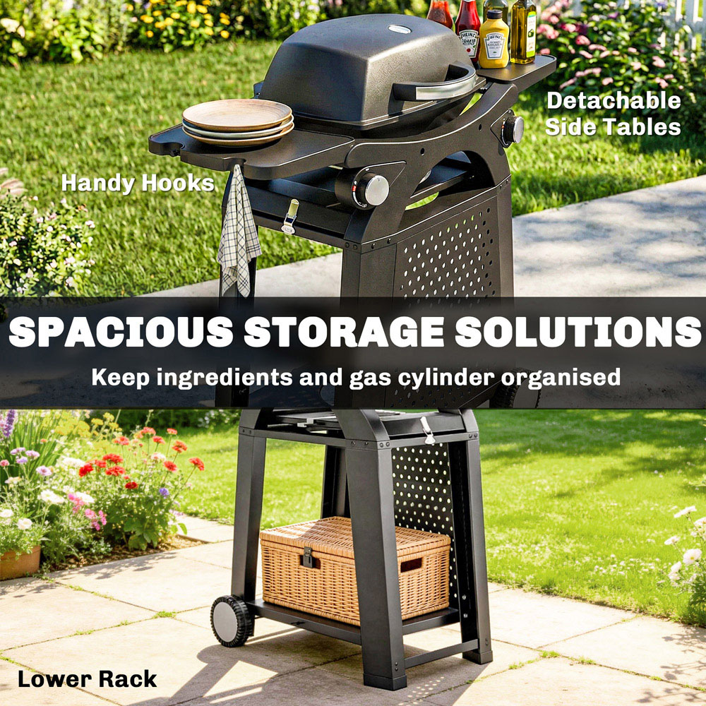 Outsunny 2-in-1 2 Burner Gas BBQ with Cast Iron Grates Image 7