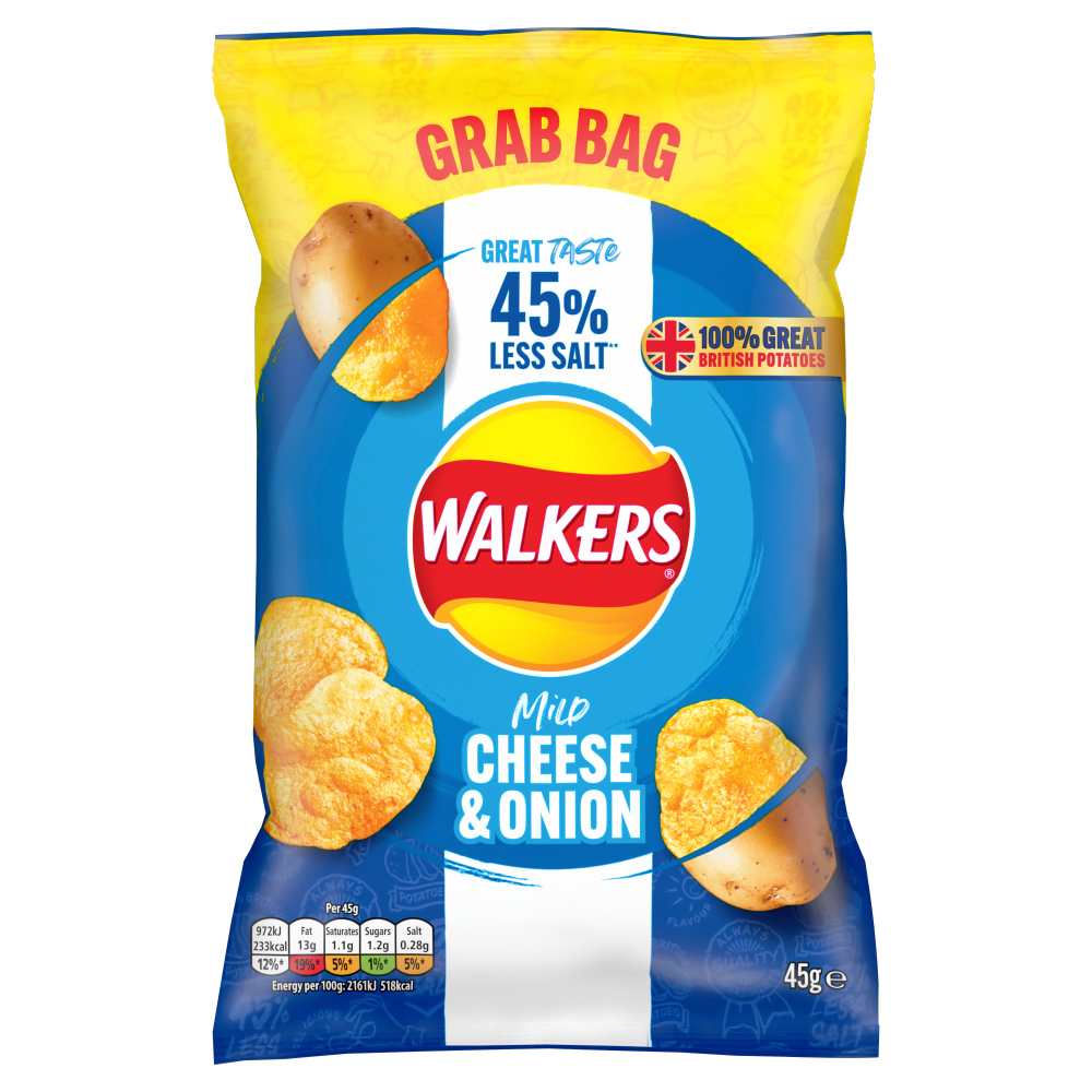 Walkers Less Salt Mild Cheese & Onion Crisps 45g Image 1