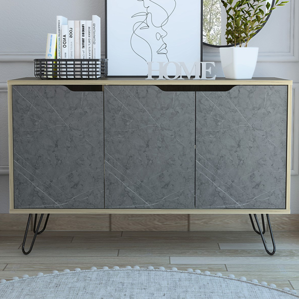 Core Products Manhattan 3 Doors Pine and Grey Medium Sideboard Image 1