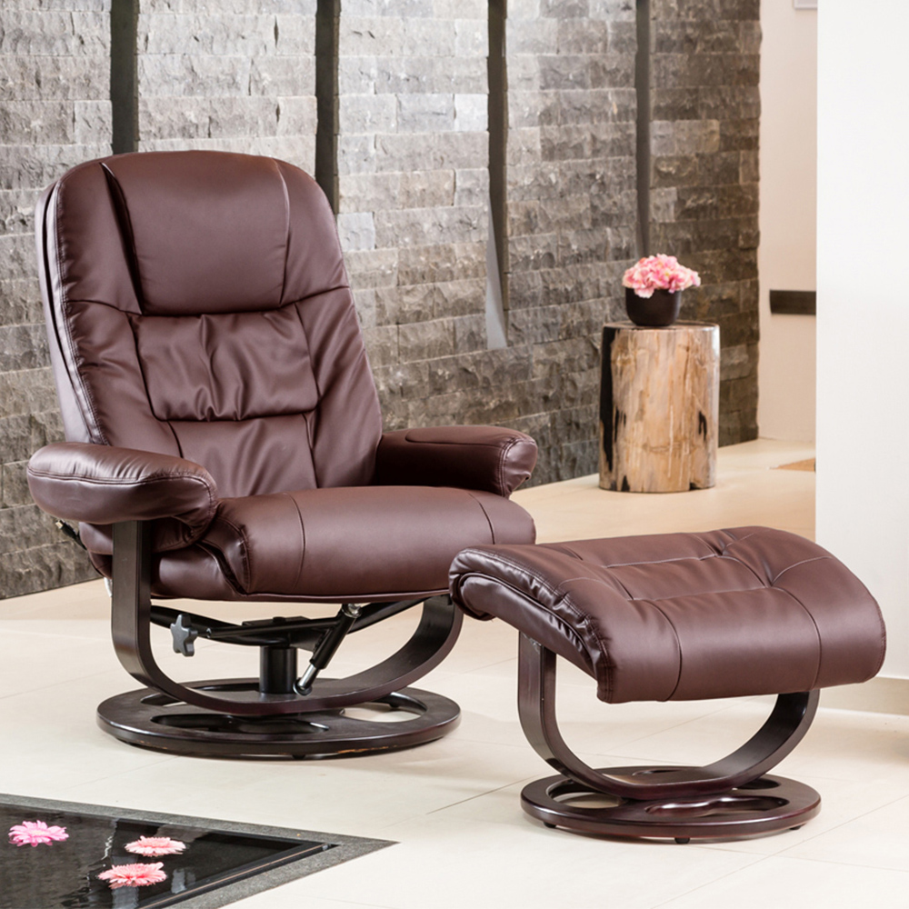 Artemis Home Burdell Burgundy Massage and Heat Swivel Recliner Chair with Footstool Image 1