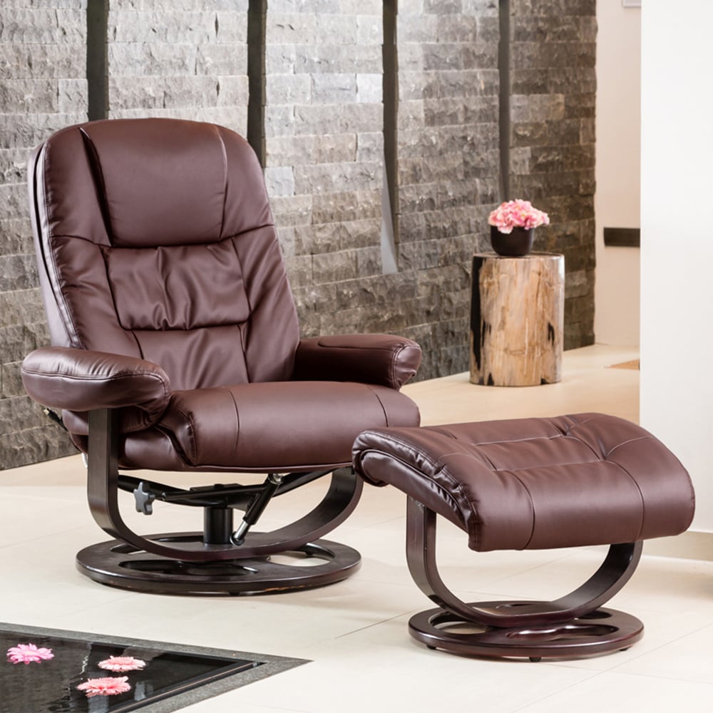 Artemis Home Burdell Burgundy Swivel Recliner Chair with Footstool Image 1