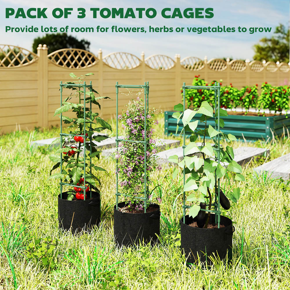 Outsunny 83.7L Grow Bag with 47.2 inch Plant Stake Tomato Cage Set 3 Pack Image 7