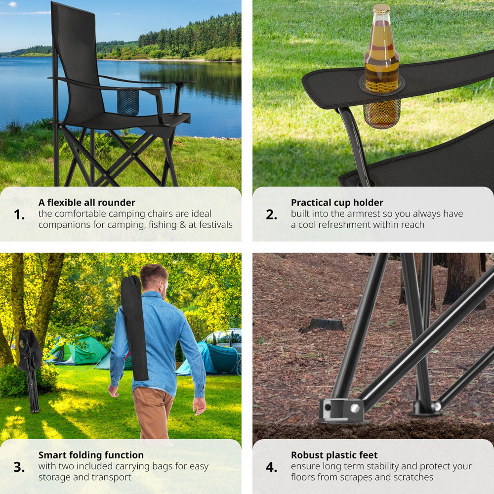 tectake 2 Piece Black Camping Chair Set Image 4