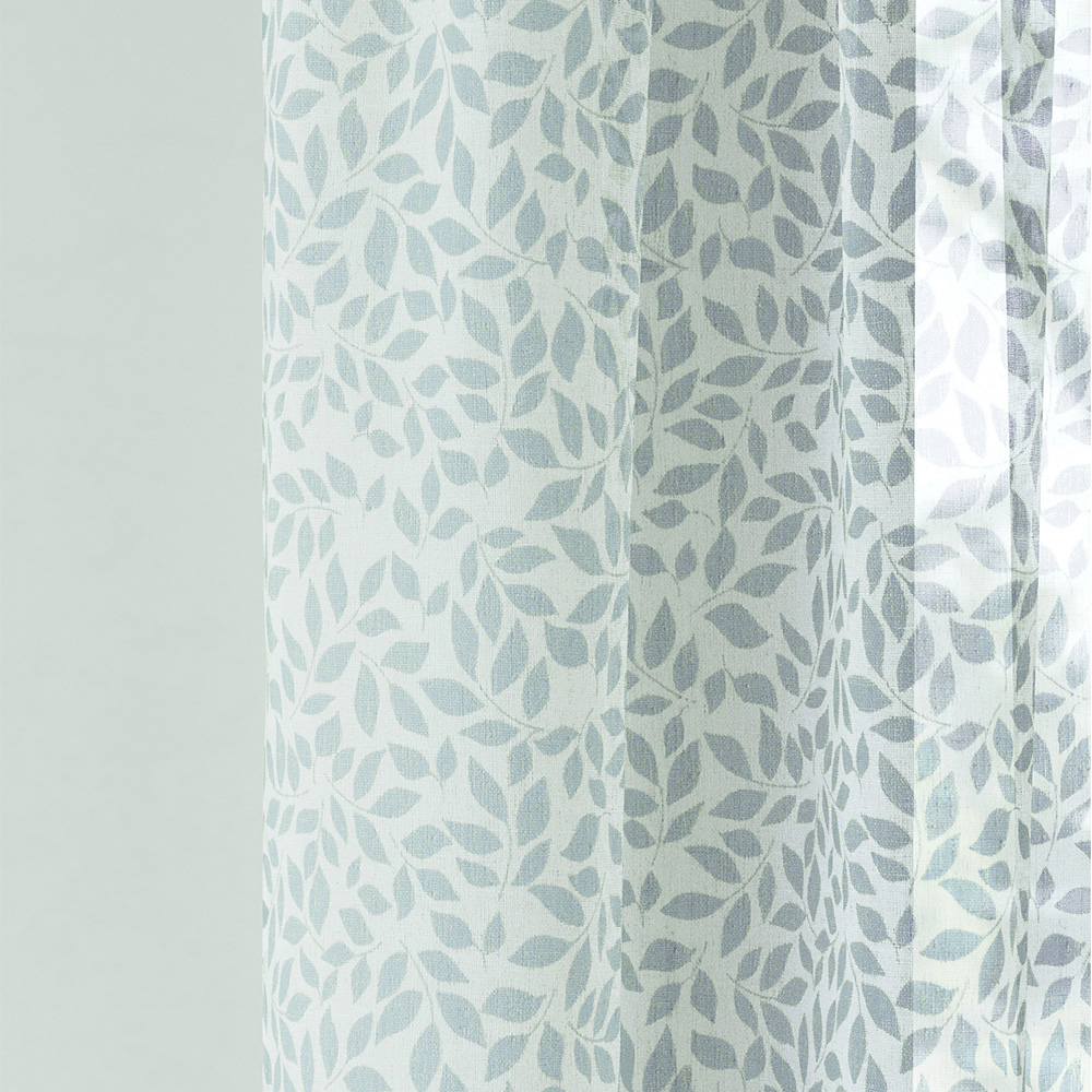 Tyrone Textiles Willow Blue Leaf Print Linen Look Rod Pocket Voile Panel Curtains 140 x 137cm Image 3