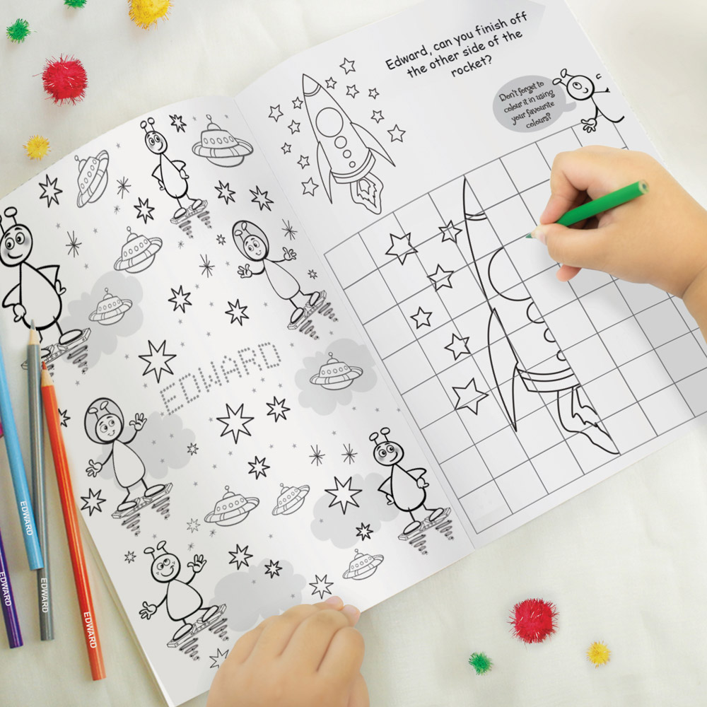 Personalised Memento Space Colouring Book with Pencil Crayons Image 3