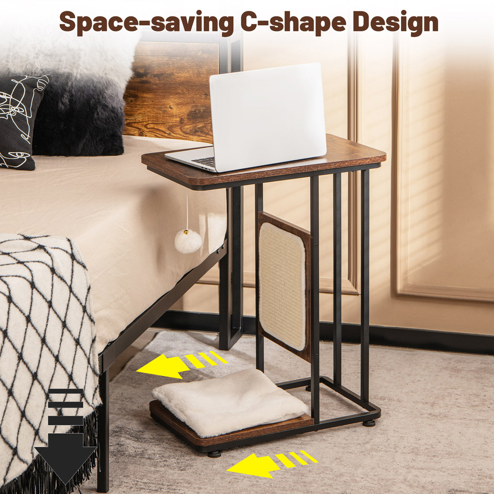 Costway Rustic Brown Side Table with Cat Tree Image 8