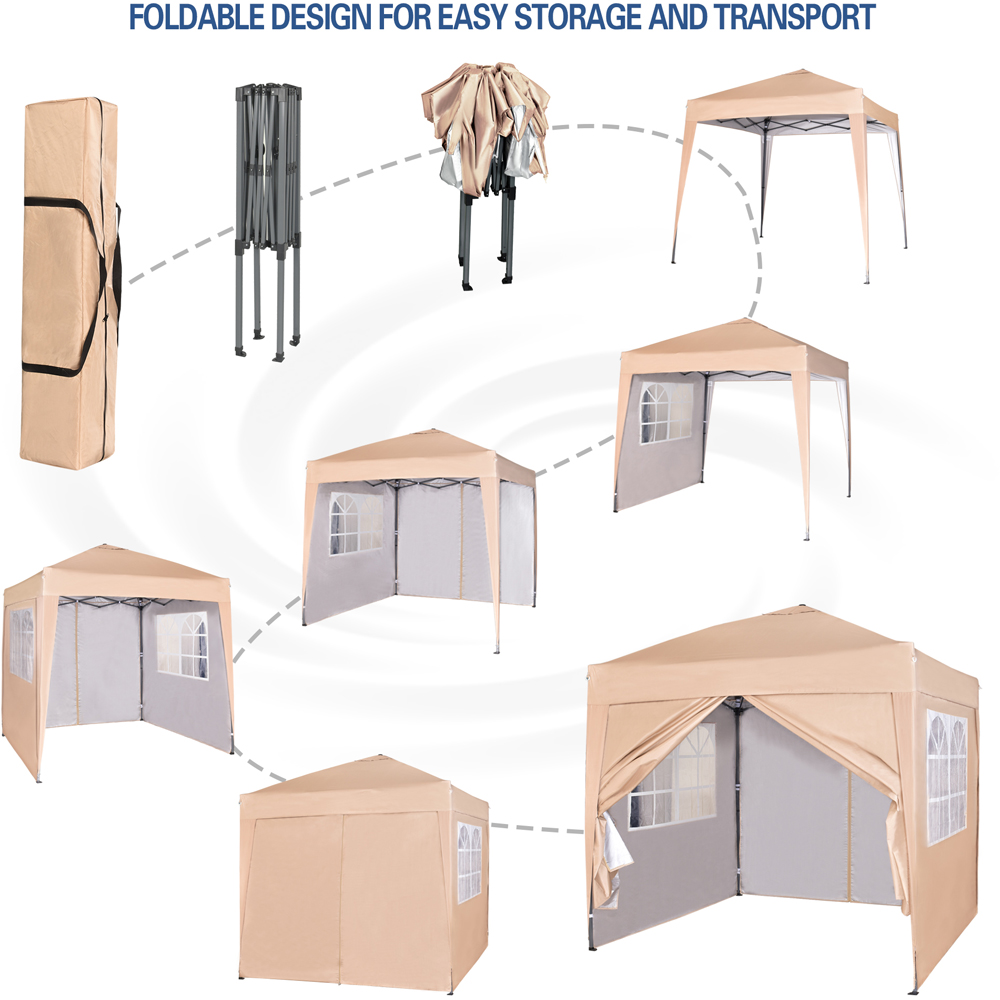 Beige Pop Up Patio Canopy Tent with Removable Sidewalls 2 x 2m Image 2