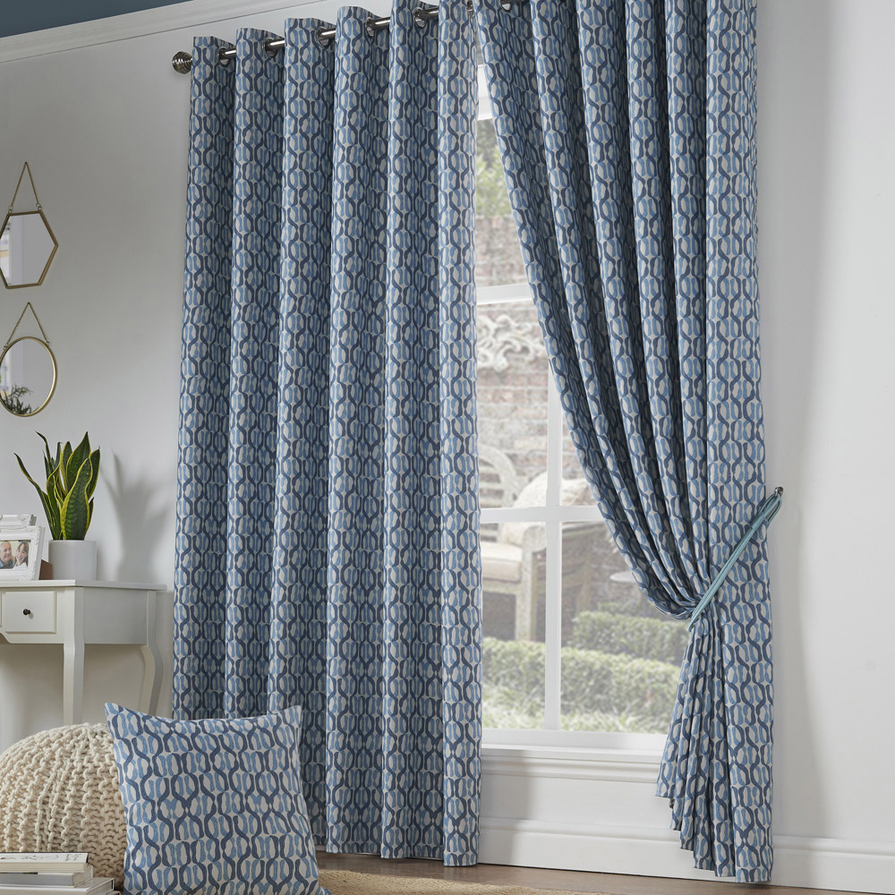 Alan Symonds Bourne Blue Ring Top Eyelet Curtains 168 x 229cm Image 1