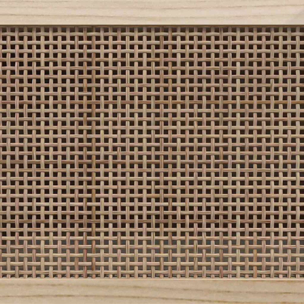 vidaXL Single Door 2 Shelf Brown Solid Pine Wood and Natural Rattan TV Cabinet with Cable Hole Image 6