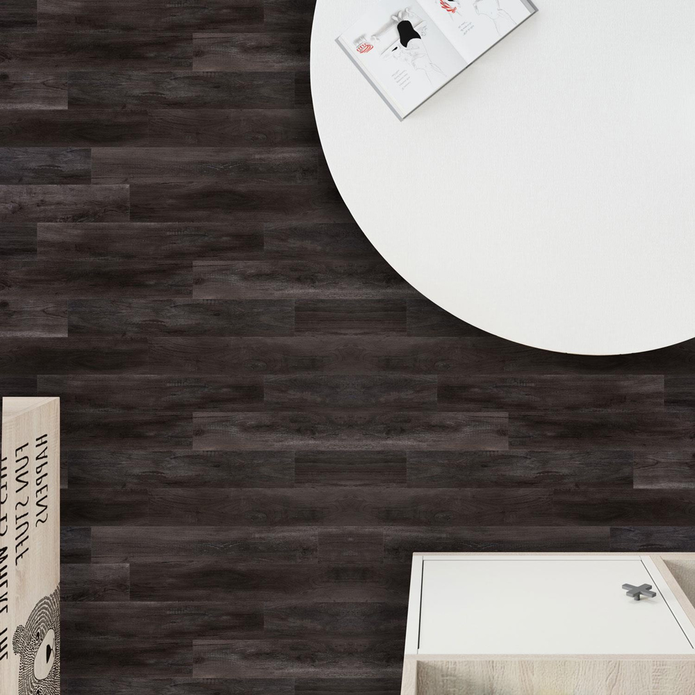 Walplus Charcoal Black Barnwood Oak Wood-Effect Vinyl Flooring 91.44 x 15.24cm 15 Pack Image 2