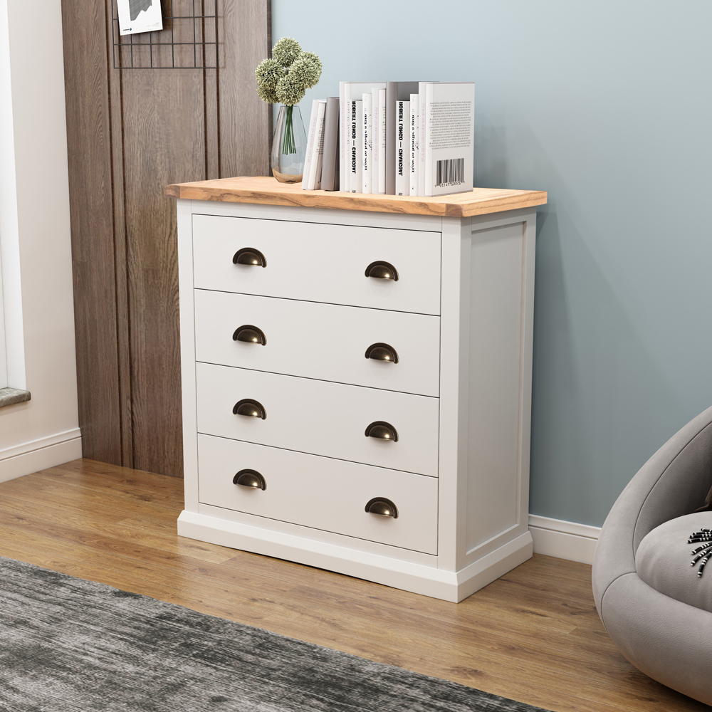 Cosenza 4 Drawer Off White Chest of Drawers with Brass Cup Handles Image 8