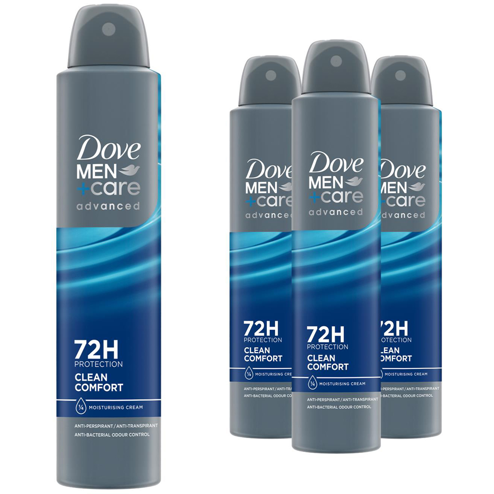 Dove Men+Care Advanced Clean Comfort Anti-Perspirant Deodorant Aerosol 200ml 36 Pack Image 1
