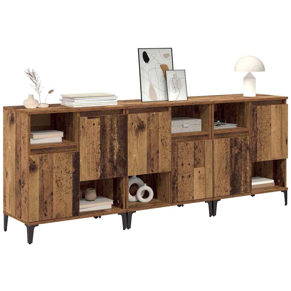 vidaXL 2 Door 2 Shelf Old Wood Compact Sideboard Set of 3 Image 3