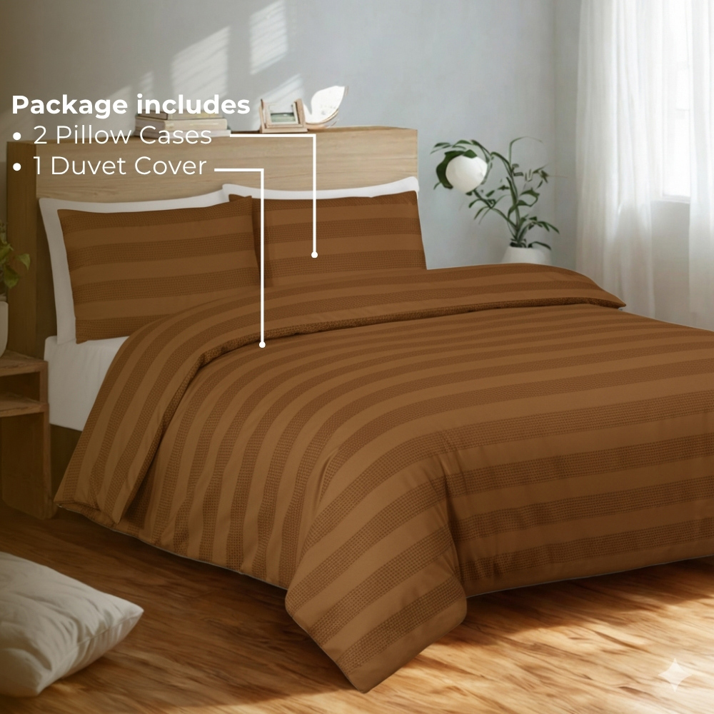 MHG Living King Size Tan Dobby Waffle Striped Duvet Set Image 2