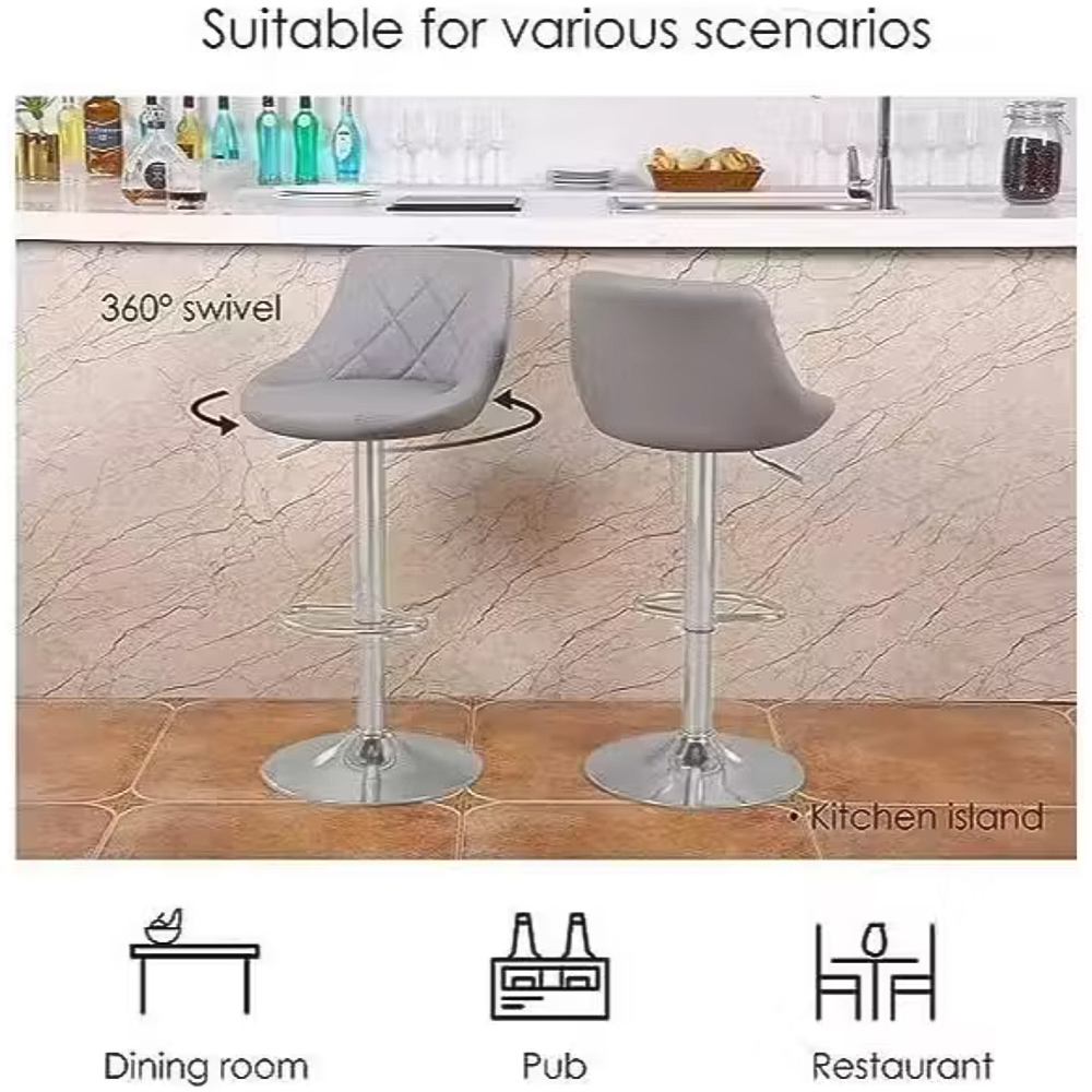Alivio Premium Grey and Chrome Faux Leather Swivel Bar Stool Set of 2 Image 3