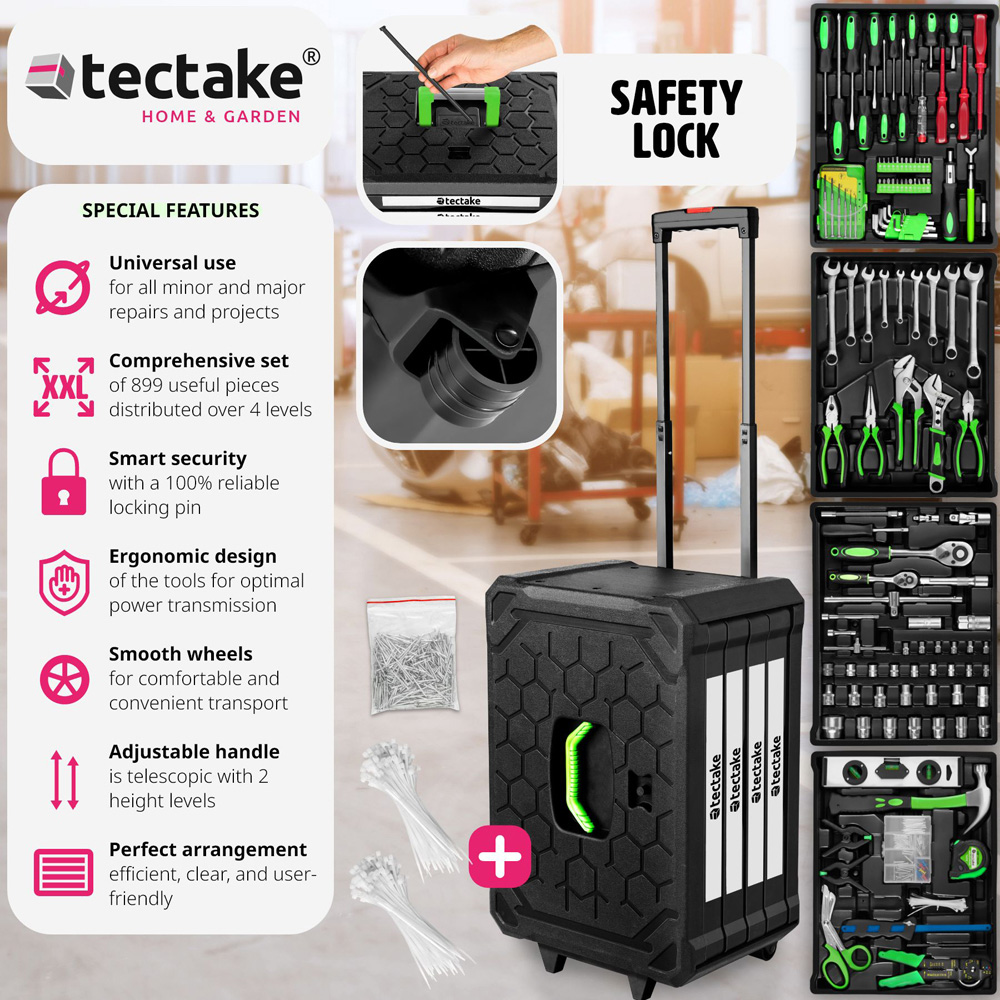 tectake 899 Piece Tool Box Set with Wheels Image 6