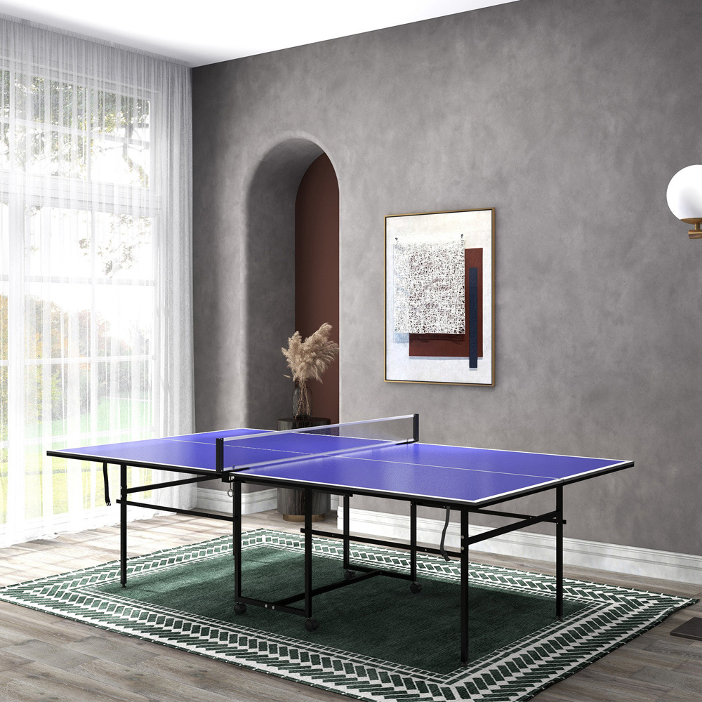 SPORTNOW Blue Foldable Indoor Tennis Table with 4 Wheels Image 7