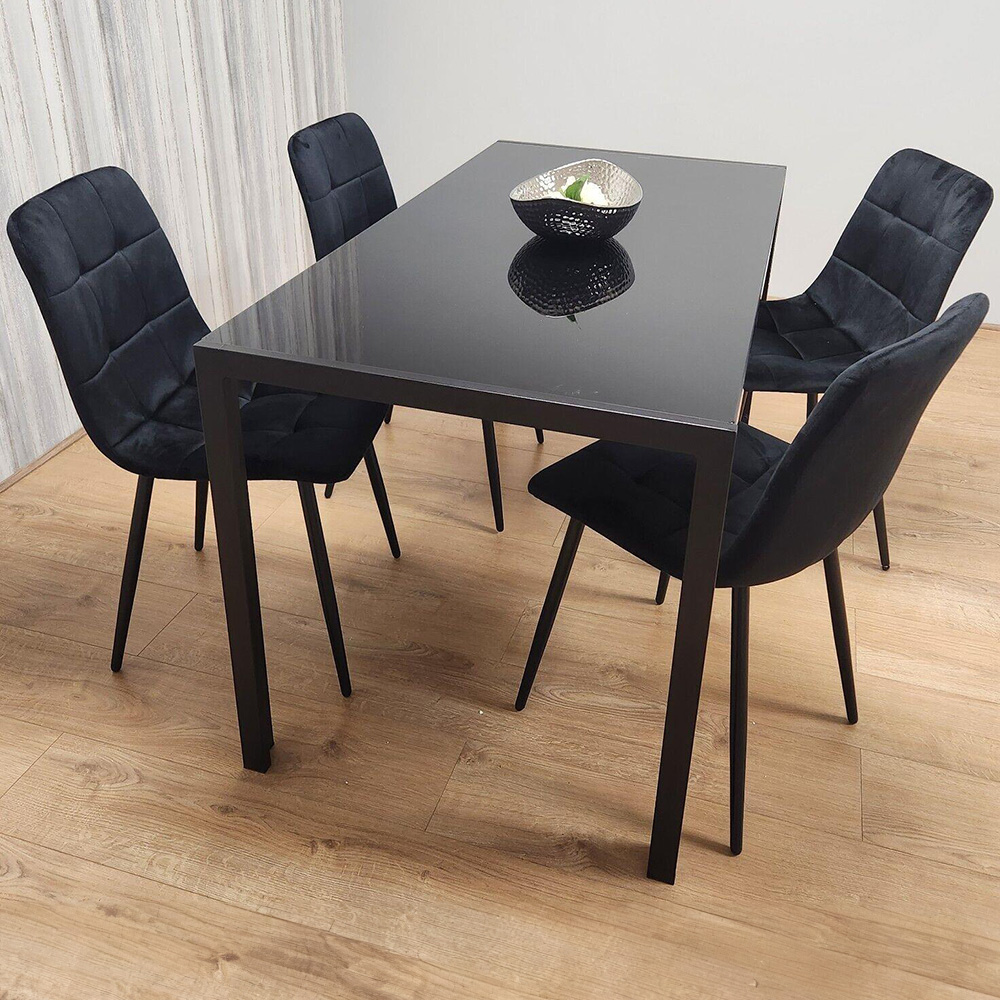 Portland 4 Seater Velvet Dining Set Black Image 1