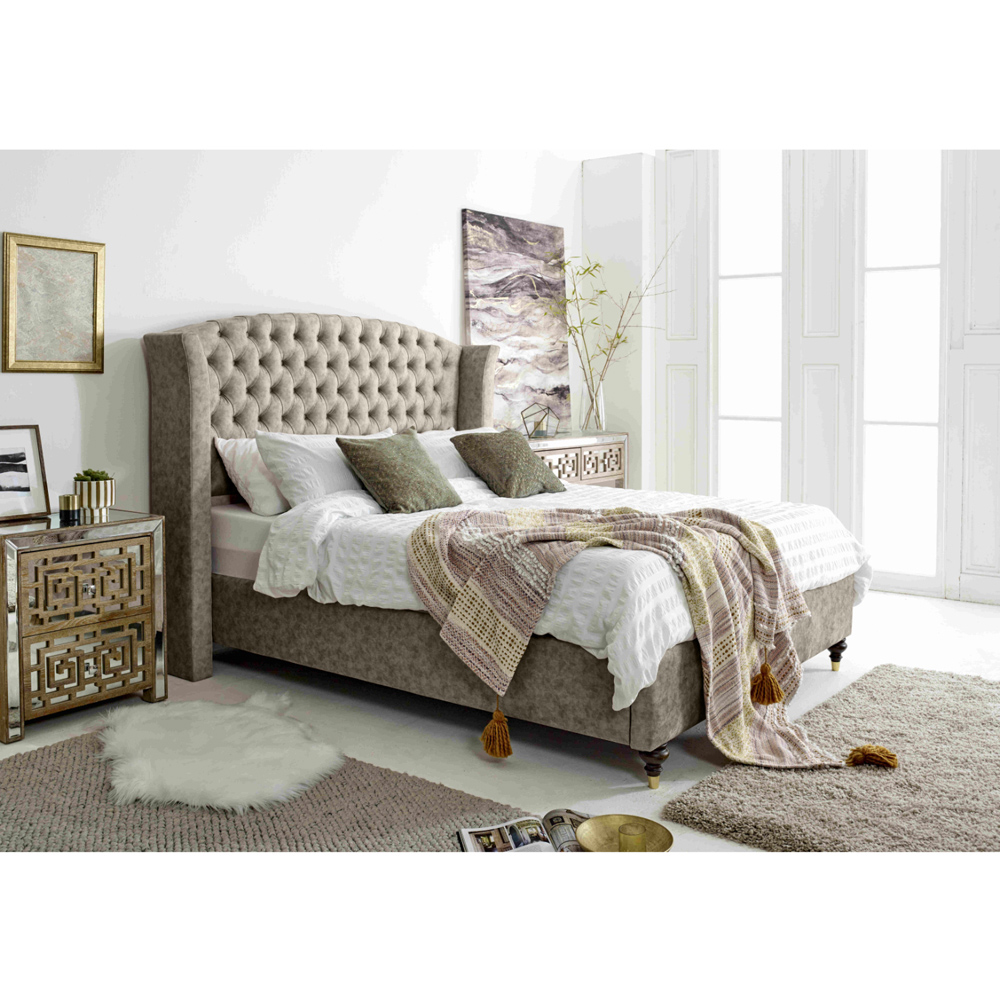 Eleganza Roseland Super King Size Taupe Oakland Fabric Bed Frame with Chesterfield Headboard Image 6