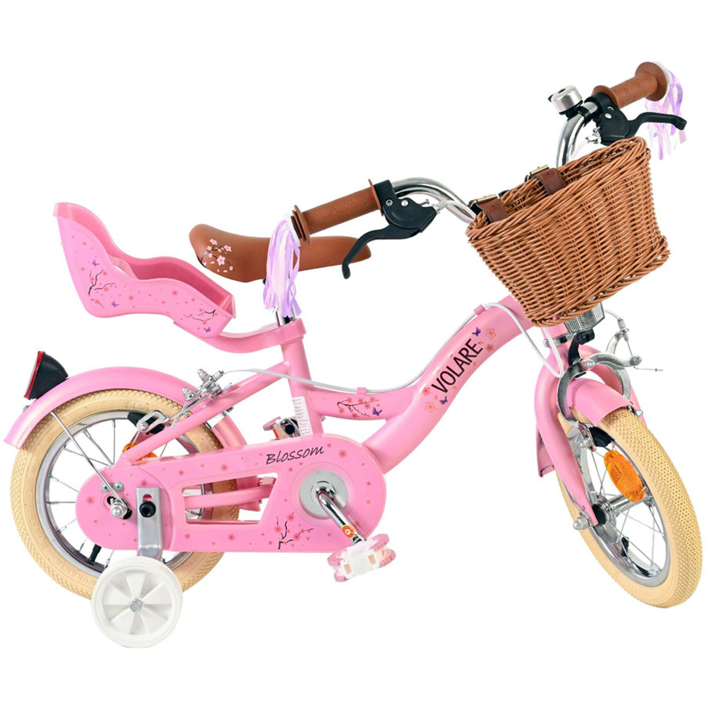 Volare Blossom Kids 12 inch Pink Bike with Stabilisers Doll Seat and Basket Image 3